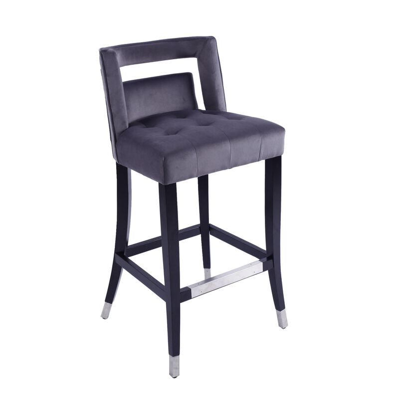 Suede Velvet Barstool With Nailheads Dining Room Chair 2 PCS Set - 30 Inch Seater Height