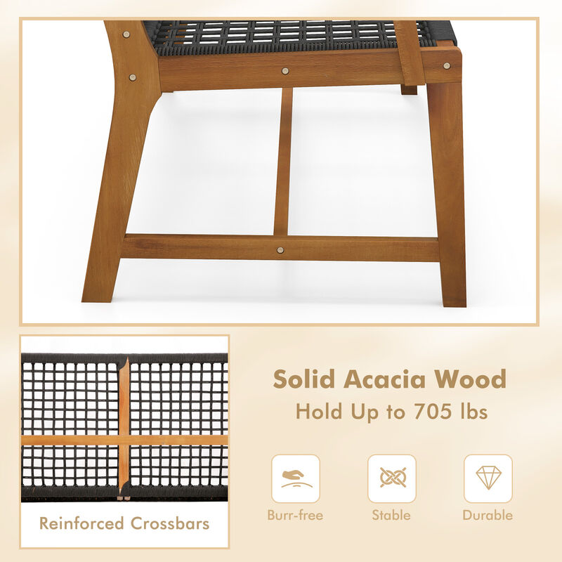 Outdoor Acacia Wood Bench with Backrest and Armrests