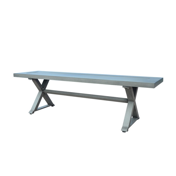 Jica Outdoor Dining Bench, X Shape Legs, Slatted Dark Gray Metal, 59 Inch - Benzara