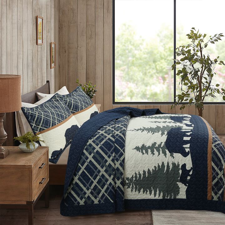 Marcielo 3 Pcs Cabin Lodge Rustic Country Bear Quilt Bedspread Set