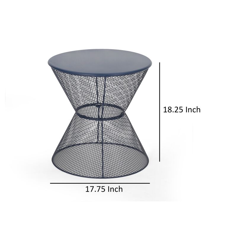 Nian Side Table, Round Top, Hourglass, Outdoor Navy Blue Iron, 18 Inch