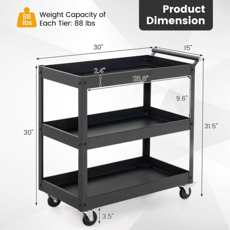 Hivvago 3-Tier Utility Cart Rolling Metal Cart with Handle and Universal Wheels