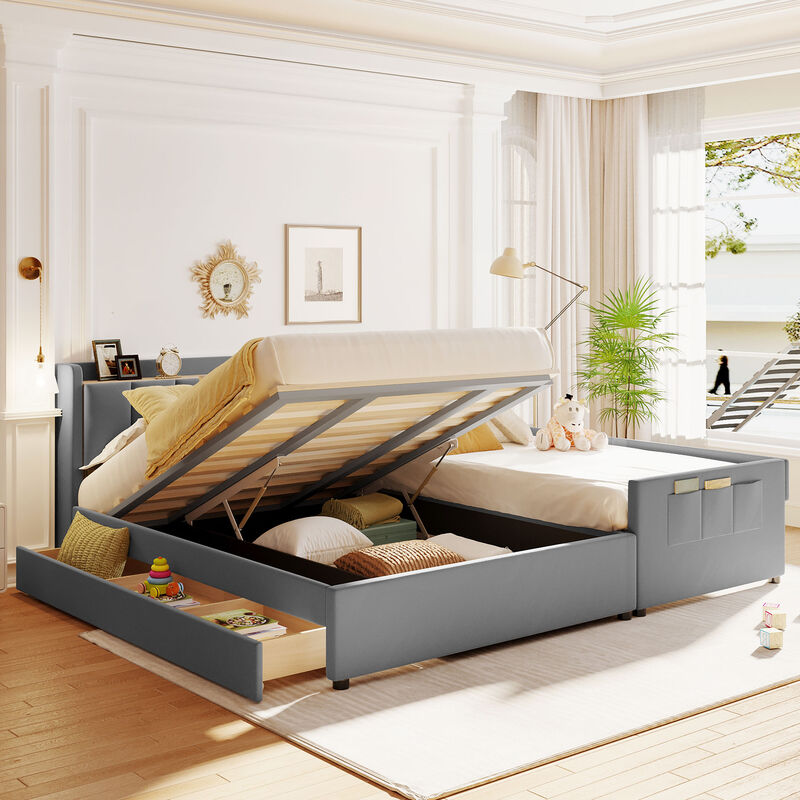 Merax Two in One Upholstered Platform Bed with Storage