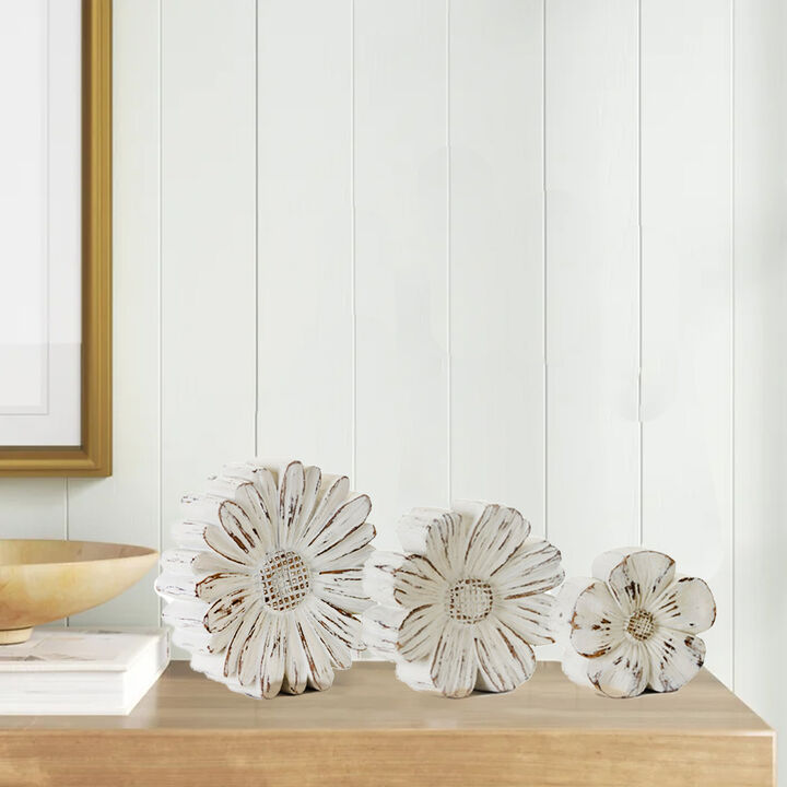 Set of 3 Resin and Stone Powder Flowers for Seasonal and Floral Accents