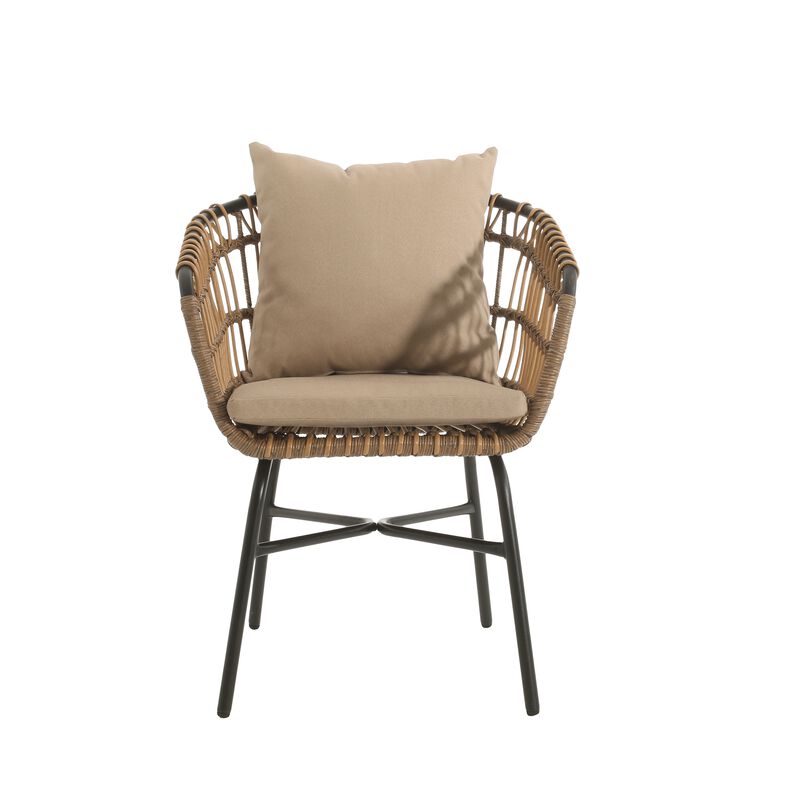 Wey Outdoor Side Chair Set of 2, Handwoven Rattan Curved Back, Black - Benzara