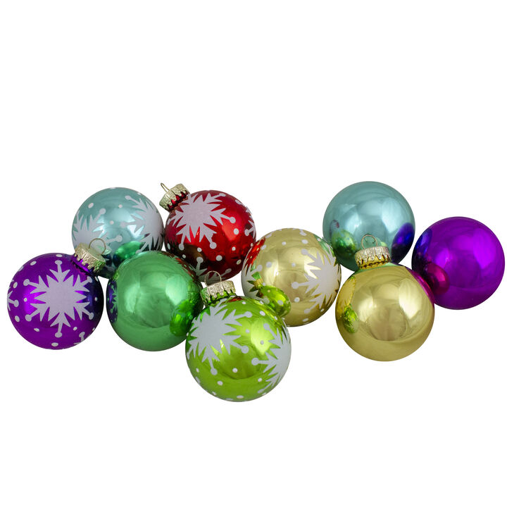 Set of 9 Assorted Glass Ball Hanging Christmas Ball Ornaments 2.25-Inch (57mm)