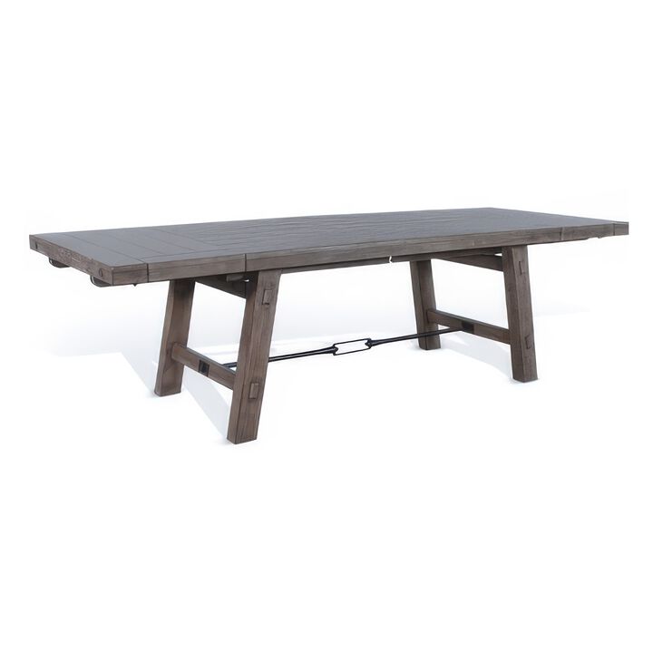 Yael Dining Table, Light Brown Mahogany Wood, Extendable 76-106 Inch - Benzara