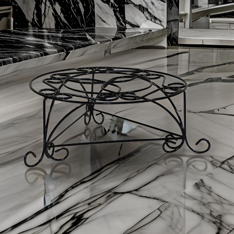 Swirl Mosaic Iron Frame Plant Stand, Glossy Black-Benzara
