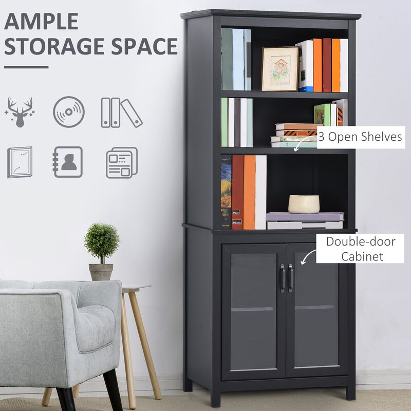 Black Tall Organizer: 71" Bookcase Hutch with Glass Doors