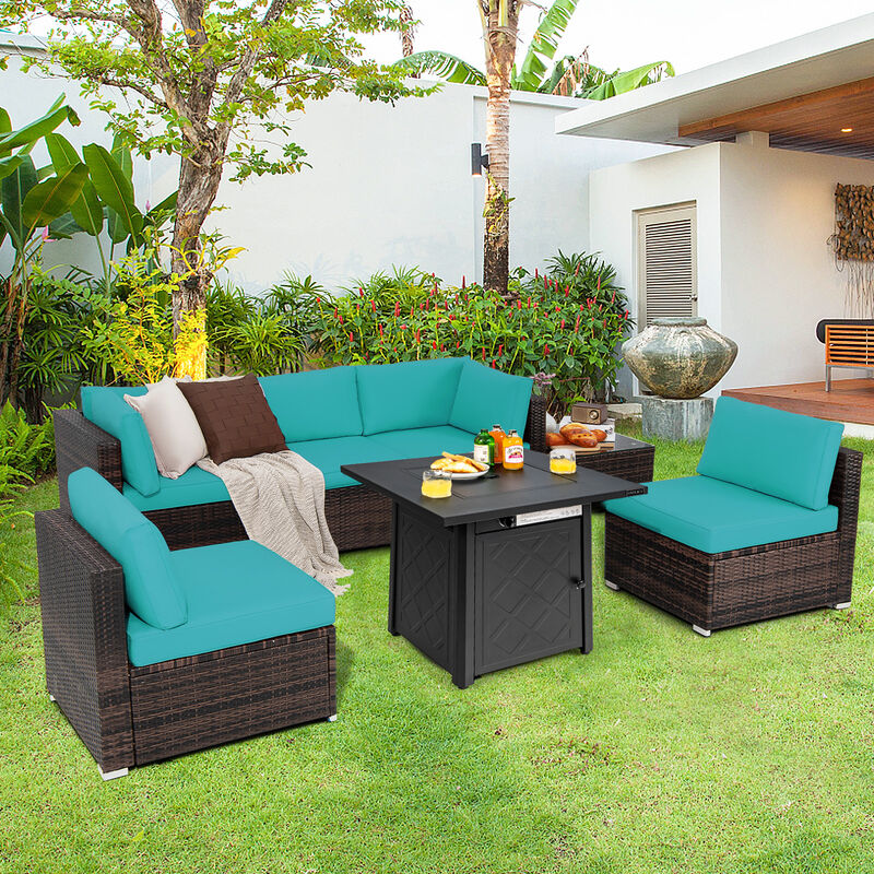 7 Pieces Patio Furniture Set with 28 Inches 50000 BTU Propane Gas Fire Pit Table