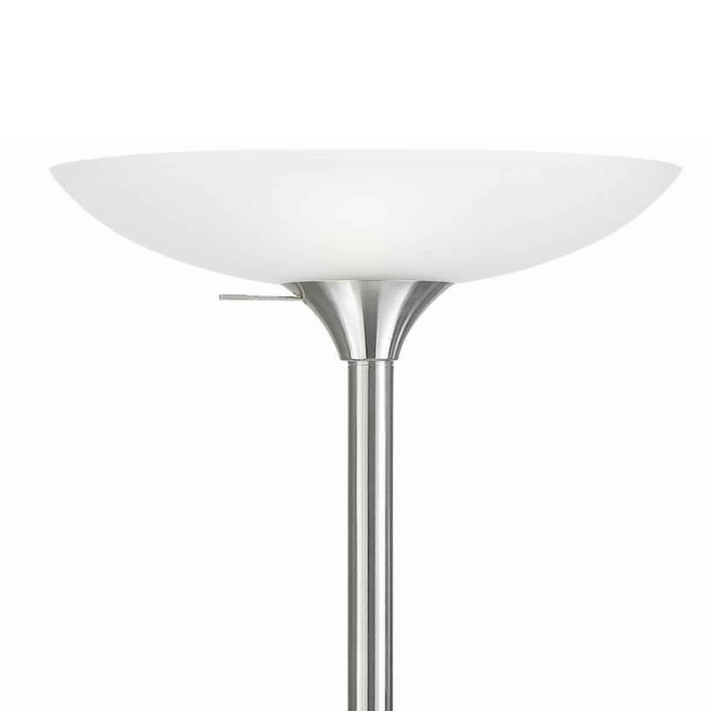 3 Way Torchiere Floor Lamp with Frosted Glass shade and Stable Base, White-Benzara