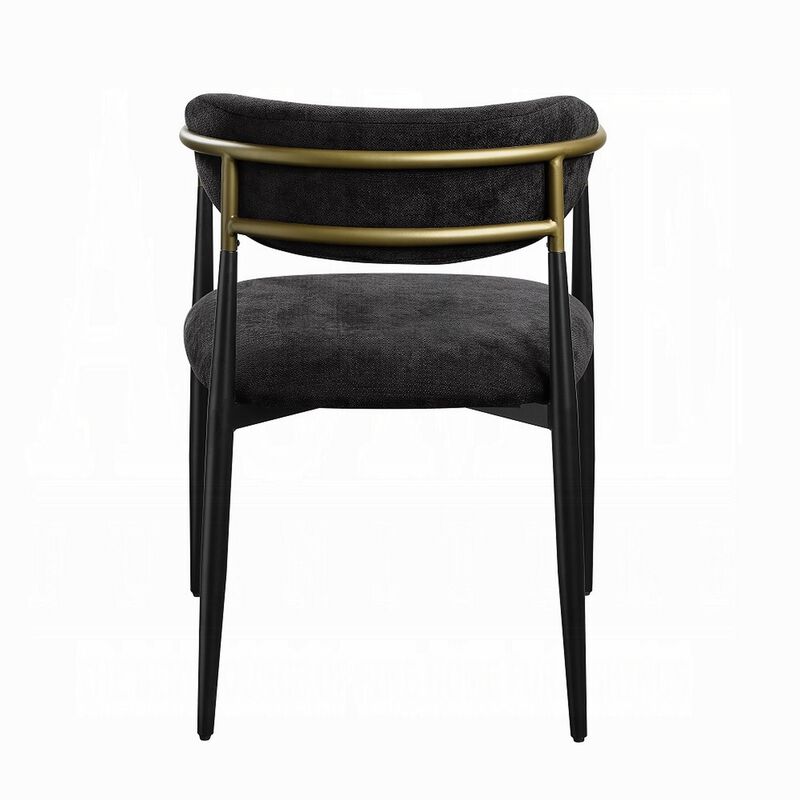 Vonn Dining Side Chair Set of 2, Black Gold Metal, Black Fabric - Benzara
