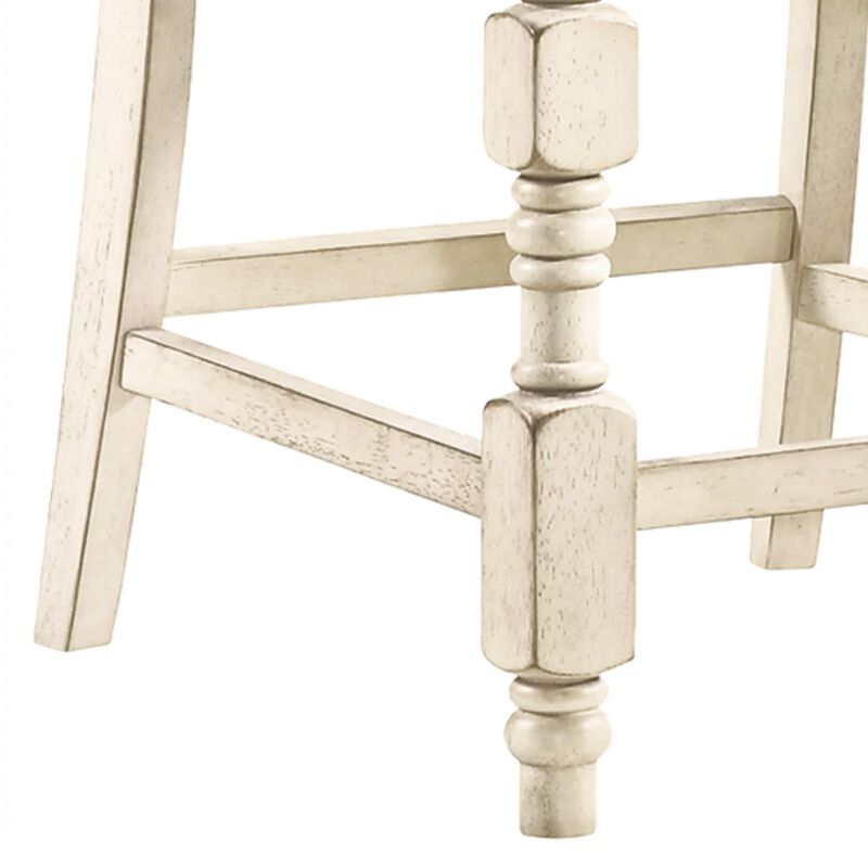 Swan 26 Inch Counter Height Chair, Set of 2, Gray Seat, Ivory Turned Legs-Benzara