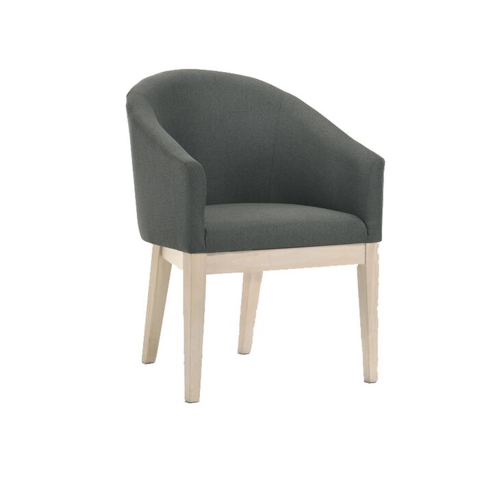 5 Piece Round Dining Table Set, Padded Curved Armchairs, Gray and Beige - Benzara