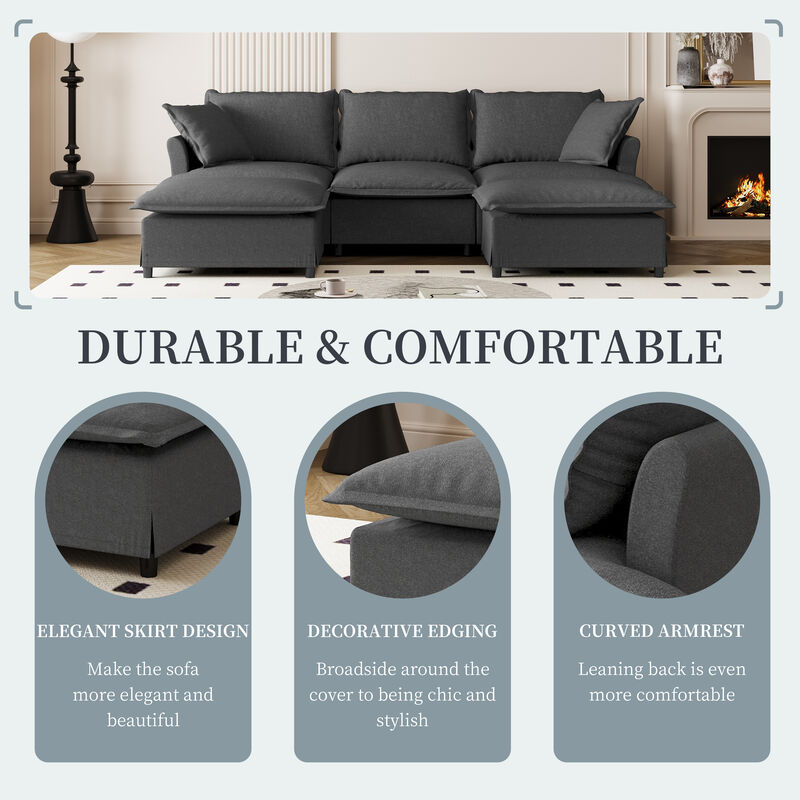 Merax Chenille Sectional Sofa with Ottoman