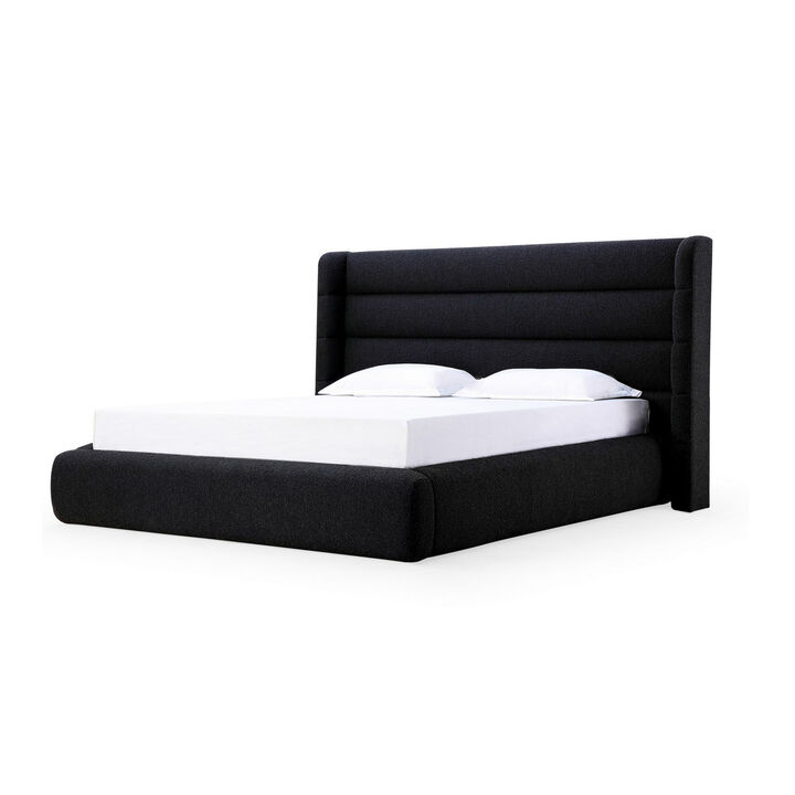 Mase Full Platform Bed, Boucle Upholstery, Wingback Headboard, Gray - Benzara