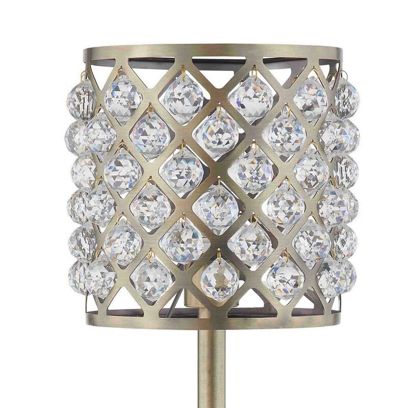 Dany 24 Inch Table Lamp with Crystal Drum Shade, Black Metal, Antique Brass-Benzara