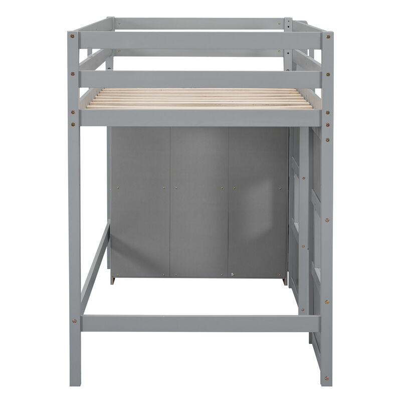Merax Loft Bed with Storage Wardrobe and 2 Windows