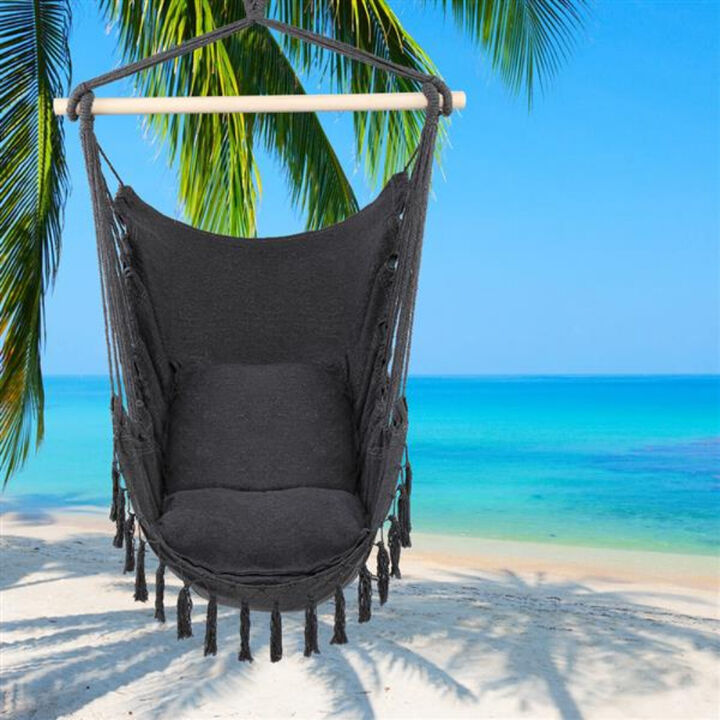 Tassel Plus Pillow Hanging Chair, Elegant Swing Chair for Porch, Patio, or Bedroom