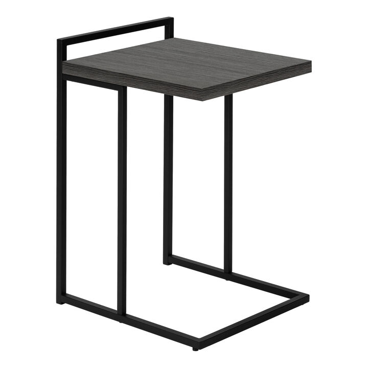 Monarch Specialties I 3634 Accent Table, C-shaped, End, Side, Snack, Living Room, Bedroom, Metal, Laminate, Grey, Black, Contemporary, Modern