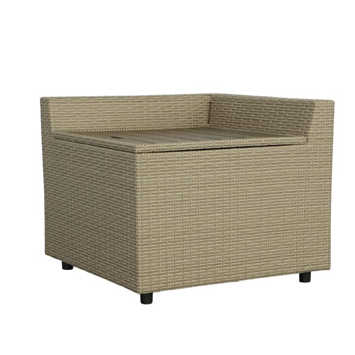 Resin Wicker Outdoor Corner Table with Storage - 35" - Brown