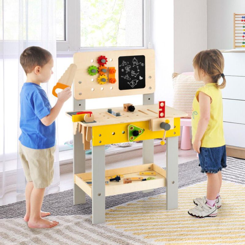 Hivvago Wooden Pretend Play Workbench Set with Blackboard for Toddlers Ages 3+