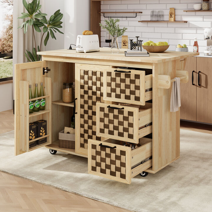 Merax Woven Checkerboard Pattern Kitchen Island