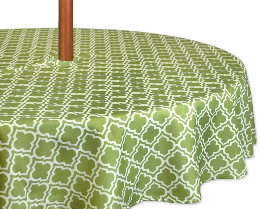 Green and White Lattice Patterned Round Tablecloth with Zipper 60�