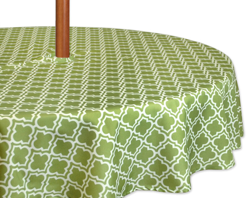 Green and White Lattice Patterned Round Tablecloth with Zipper 60�