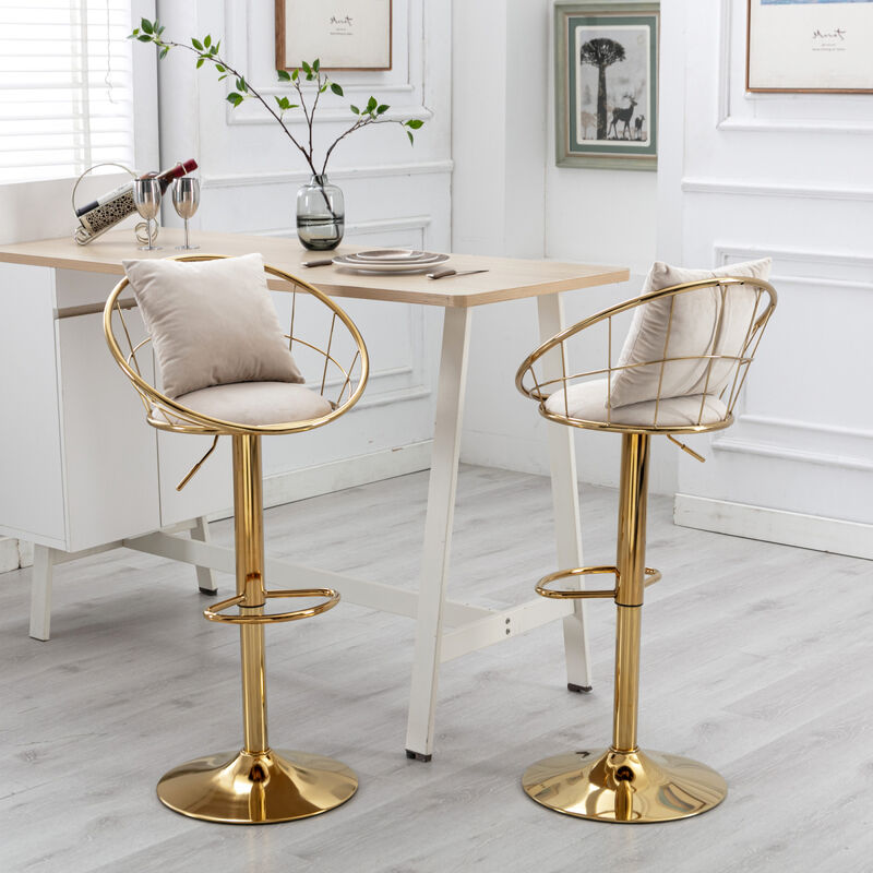 Off- Velvet Bar Chair, Pure Gold Plated, Unique Design, 360 Degree