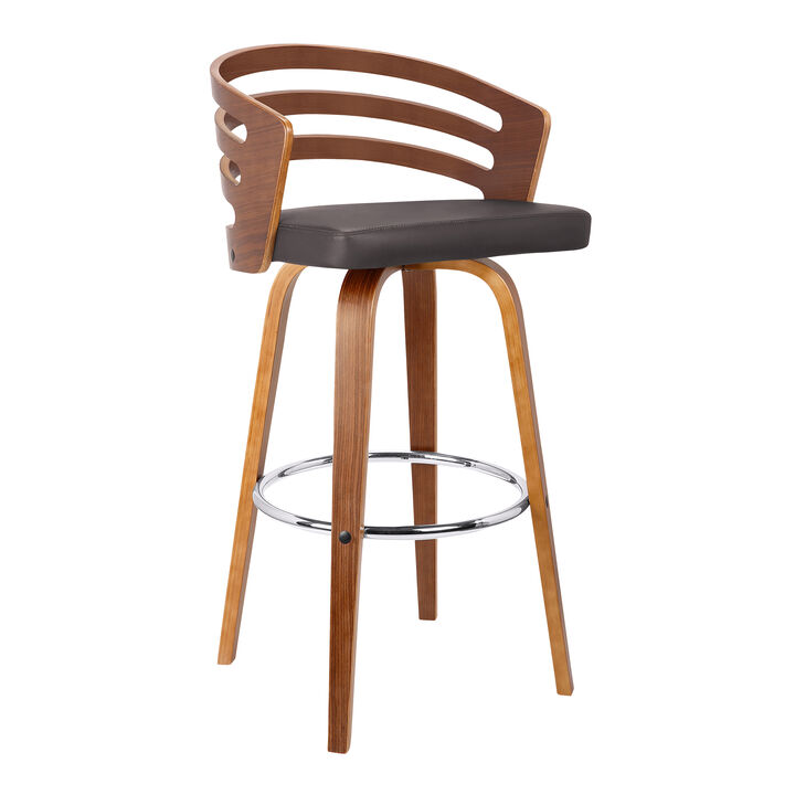 Jayden  Counter Height Swivel Grey Faux Leather and Walnut Wood Bar Stool