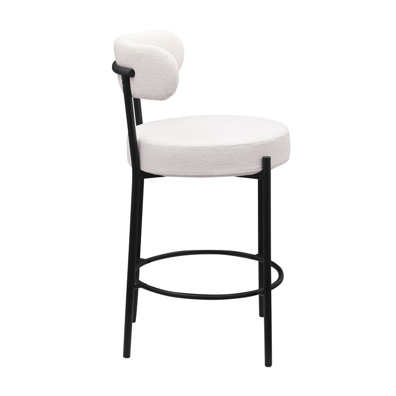 Modern Kitchen Counter Height Bar Stools with Bouclé Fabric Curved Back