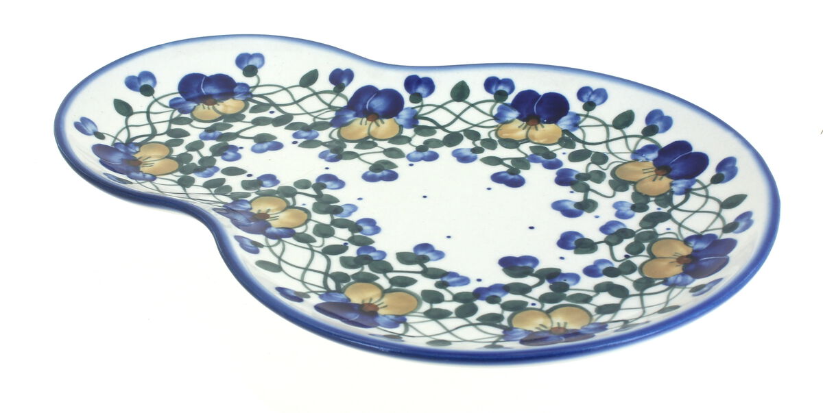 Blue Rose Polish Pottery Pansies Oval Breakfast Plate