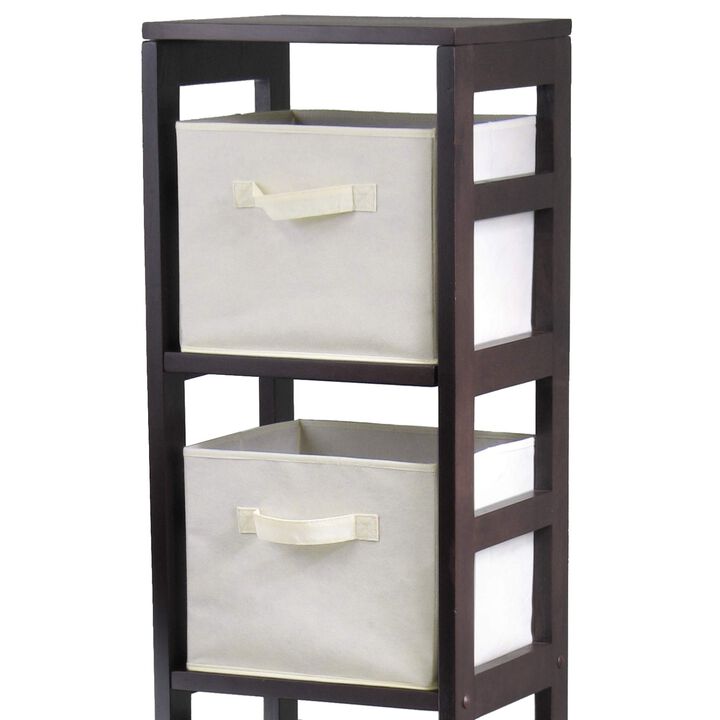 Capri 5-Pc Storage Shelf with 4 Foldable Fabric Baskets, Espresso and Beige