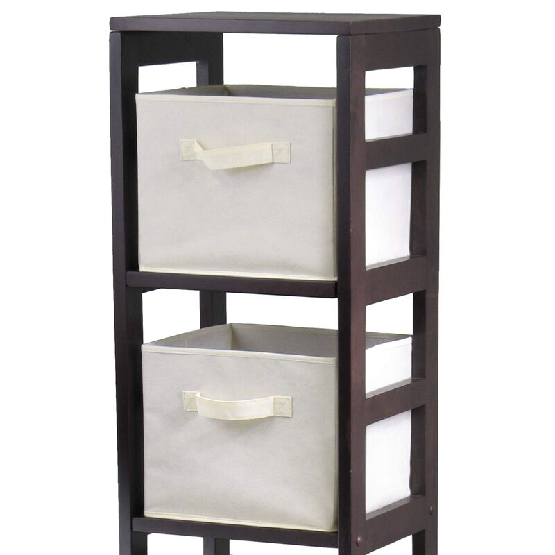 Capri 5-Pc Storage Shelf with 4 Foldable Fabric Baskets, Espresso and Beige