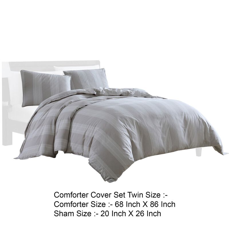Kia 2 Piece Twin Comforter Set, Yarn Dyed Cotton, Beige Vertical Stripes - Benzara