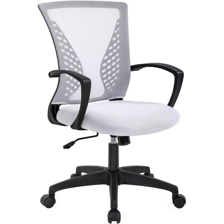 Hivvago White Modern Mid-Back Office Desk Chair Ergonomic Mesh with Armrest on Wheels
