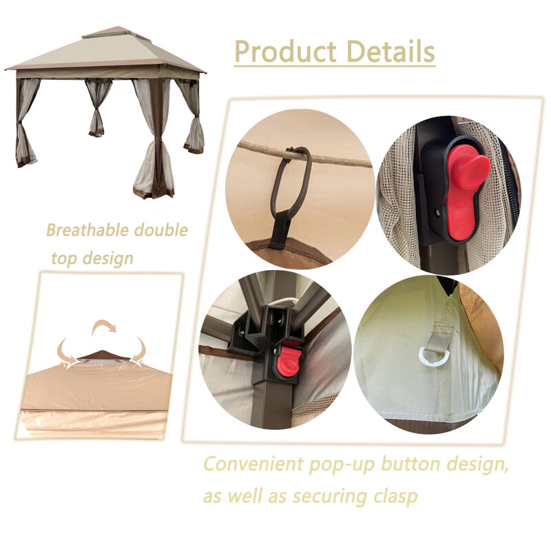 Outdoor 11X 11FT Pop Up Gazebo Canopy With Removable Zipper Netting, 2-Tier