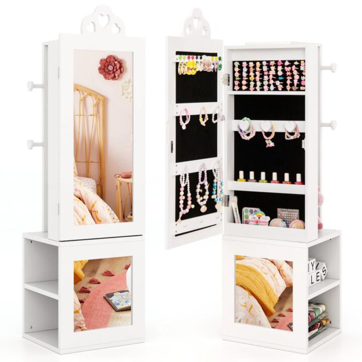Hivvago 3-in-1 Freestanding Kids Jewelry Cabinet Armoire with Full Length Mirror