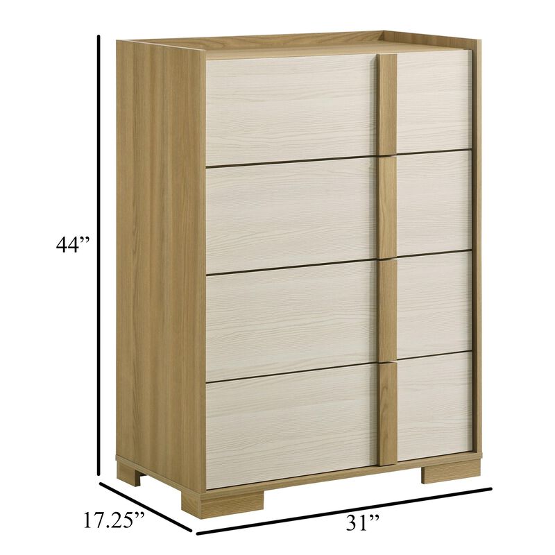 Hyle Tall Dresser Chest, 4 Drawers, Modern Natural Brown and White - Benzara