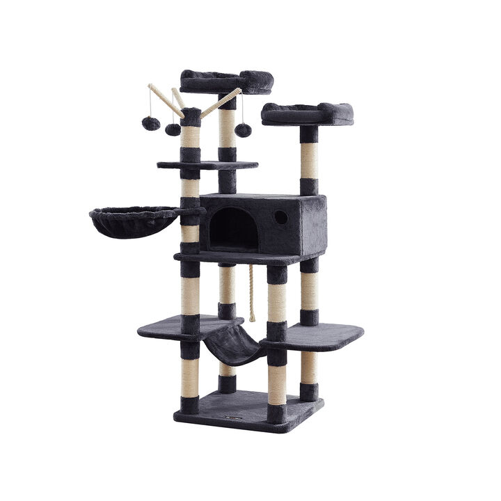 Large Cat Tree - 64.6-Inch Cat Tower with Hammock and Activity Center