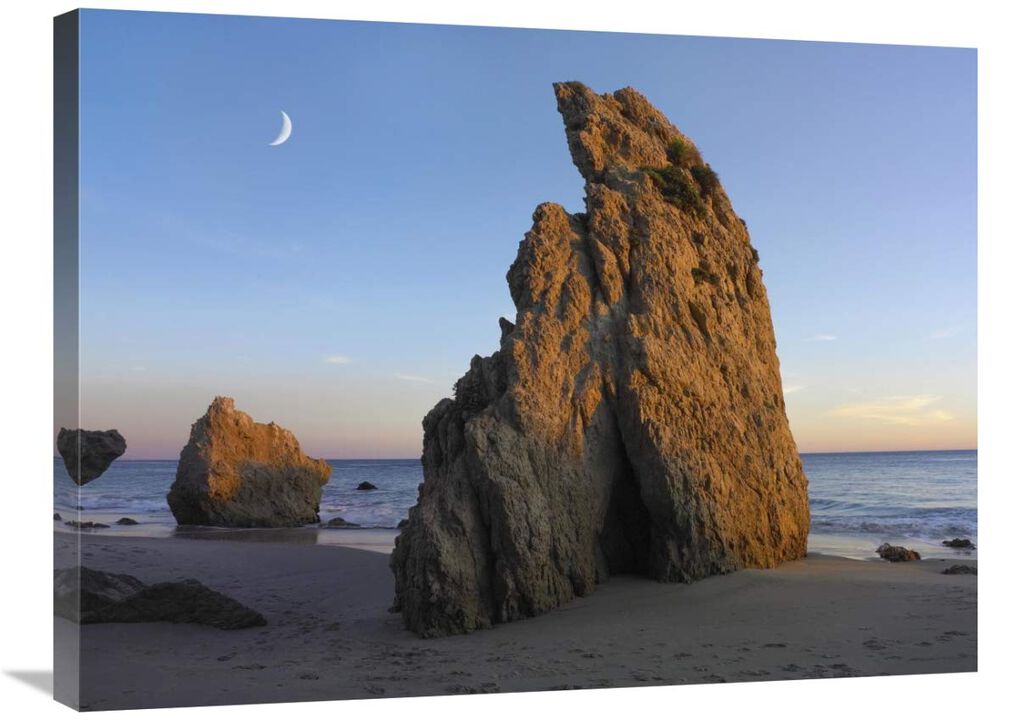 Crescent moon over El Matador Beach, Malibu, California-Canvas Art-32x24