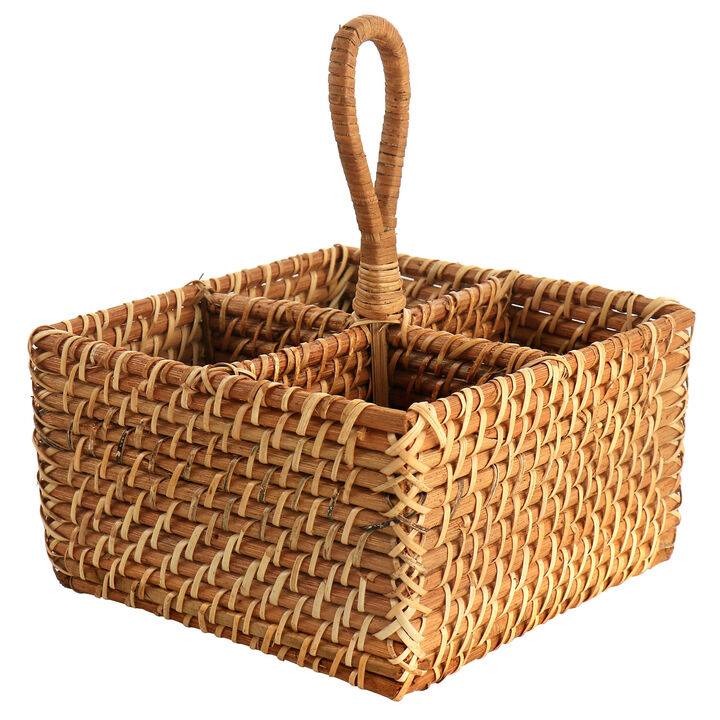 Martha Stewart 8 Inch Rattan Woven Four Section Flatware Caddy in Brown
