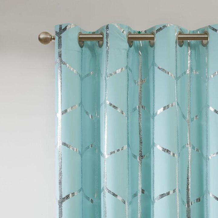 Belen Kox Aqua/Silver Metallic Total Blackout Curtain Panel, Belen Kox