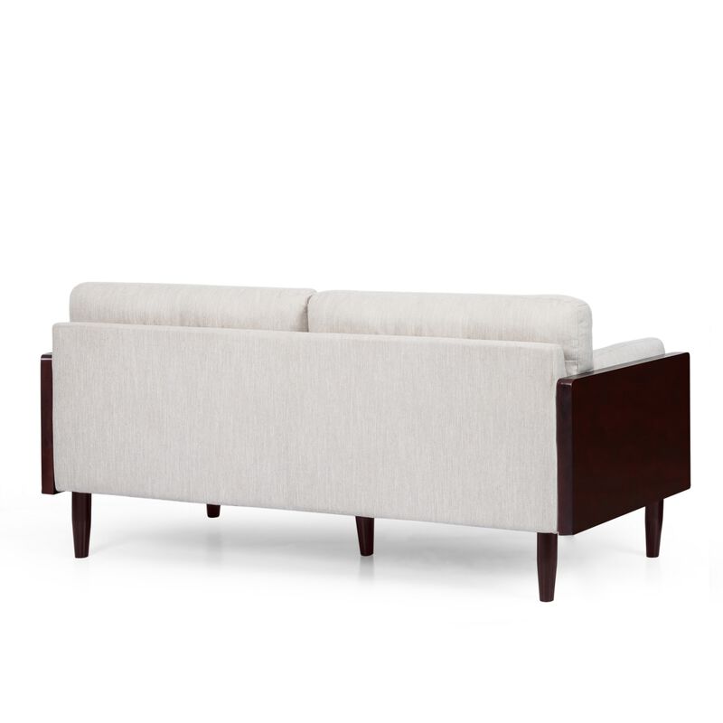 Sofa, 77 Inch, 2 Seater, Retro Style Tapered Wood Legs, Plush Beige - Benzara