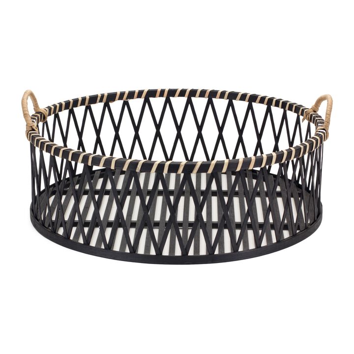 Set of 2 Round Wicker Rattan Trays for Serving and Display
