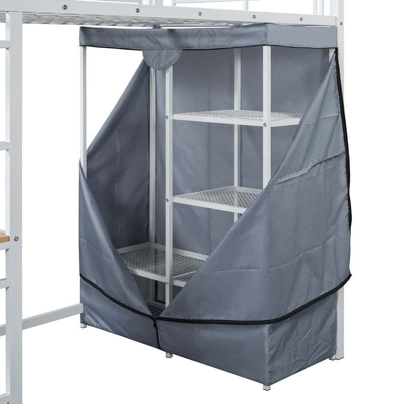 Merax Metal Loft Bed with Storage  and Wardrobe