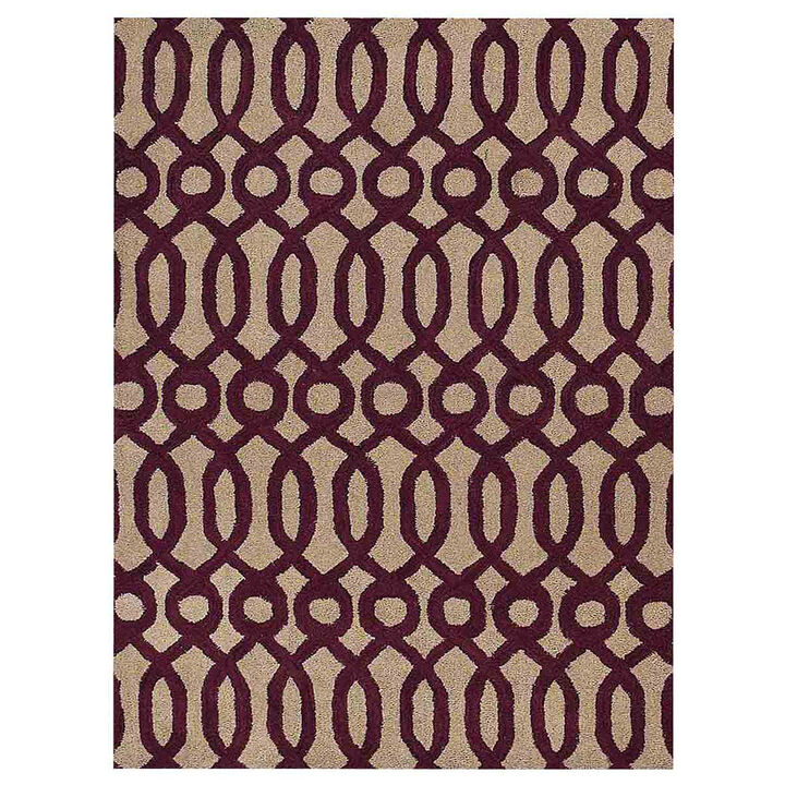 RUGSOTIC CARPETS HAND TUFTED WOOL ECO-FRIENDLY AREA RUGS  - 4'x6', Rectangle Shape, Cream & Purple, Contemporary Modern Design, High Pile Handmade Area Rugs for Living Room, Bed Room (K00734)