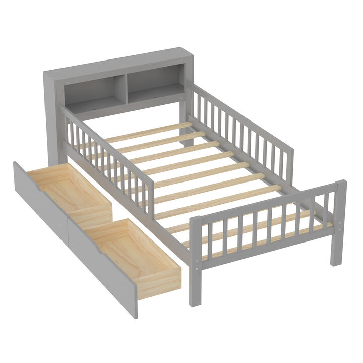 Merax Platform Bed with Headboard Storage Rack