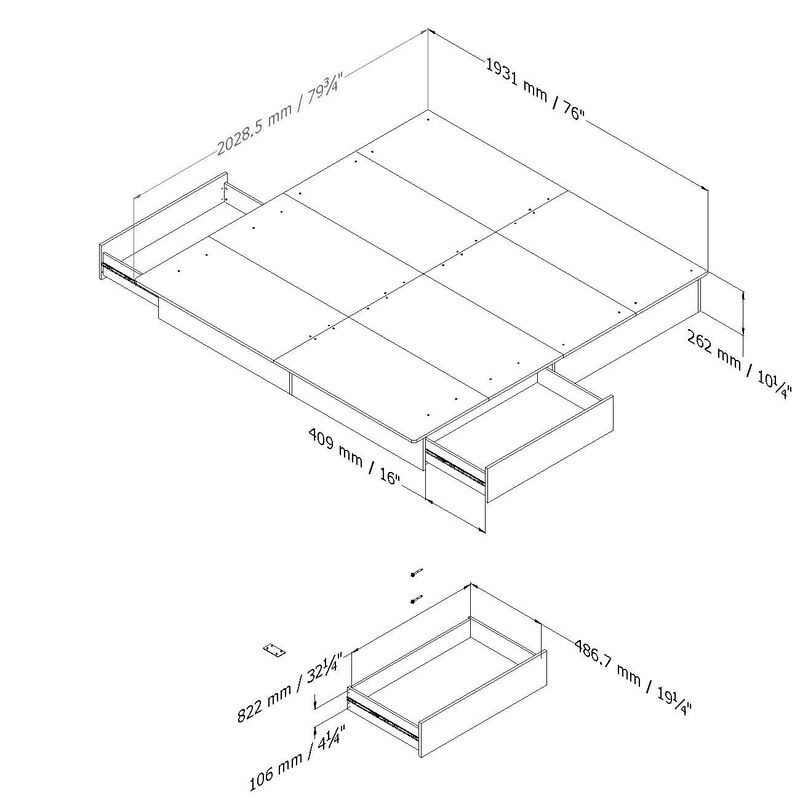 Hivvago King size Modern Platform Bed with Storage Drawers in White Finish